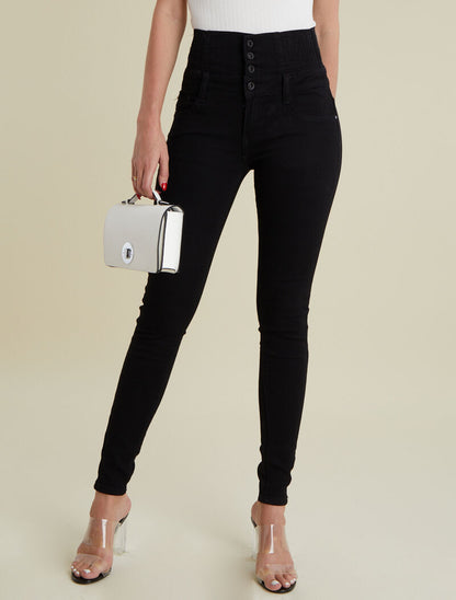Jean uni à taille empire - noir - 5