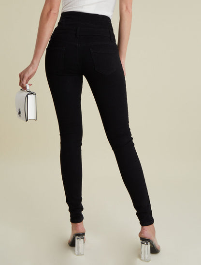 Jean uni à taille empire - noir - 2