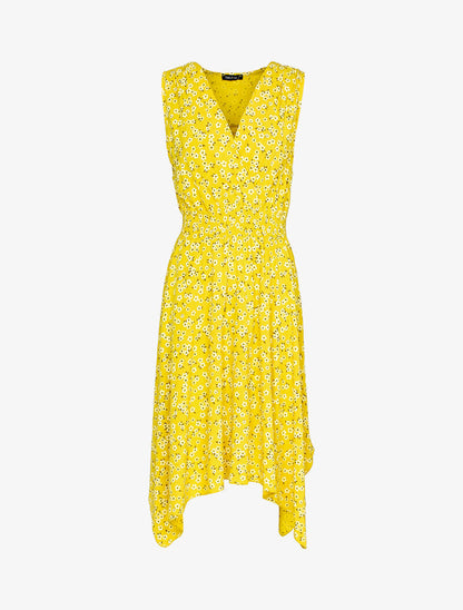 Robe fleurie à bas asymétrique - jaune - 2