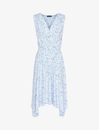 Robe fleurie à bas asymétrique - bleu ciel - 3