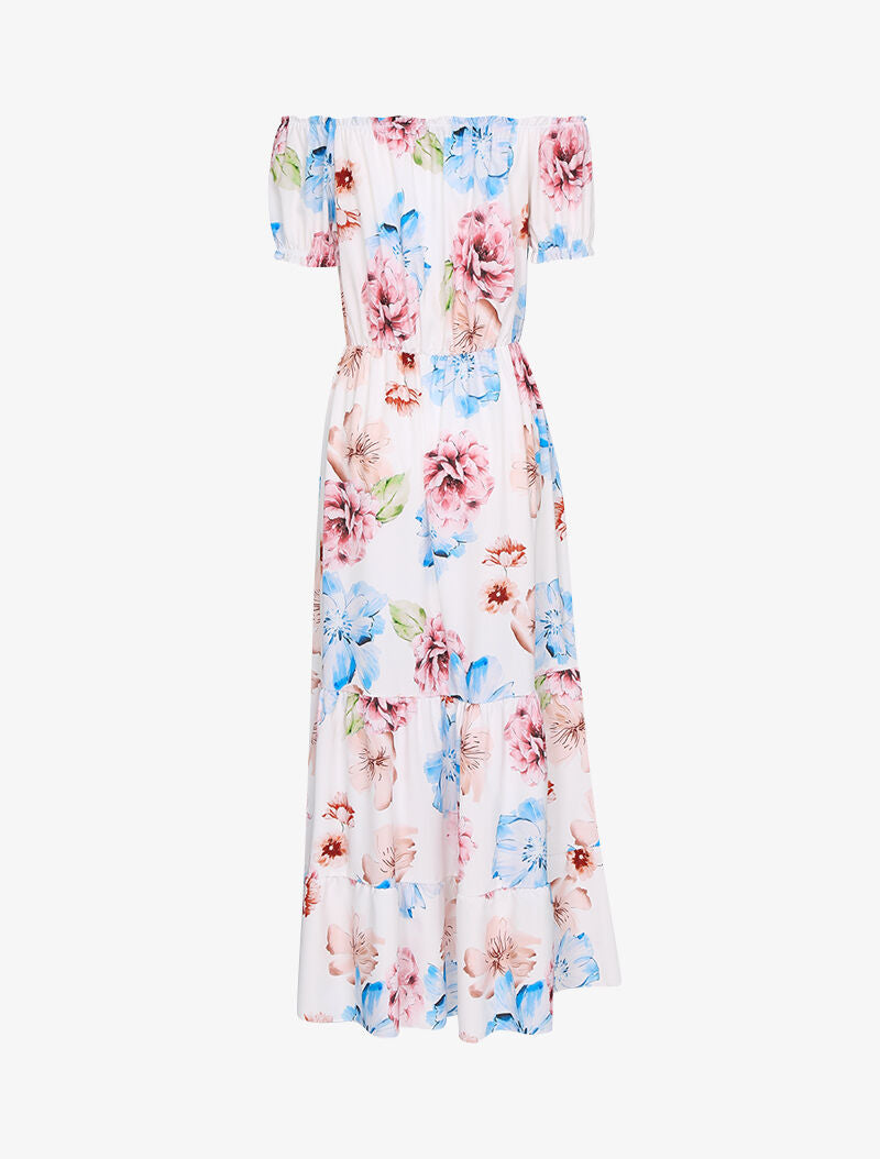 Robe longue volantée à imprimés - blanc - 2