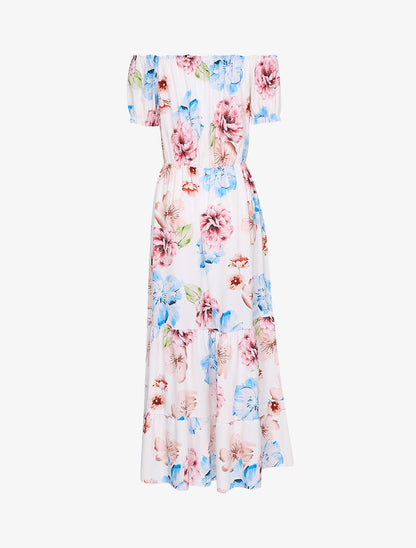 Robe longue volantée à imprimés - blanc - 2