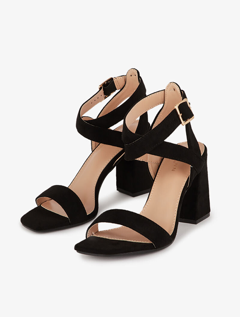 Sandales à talons carrés biseautés - noir - 1