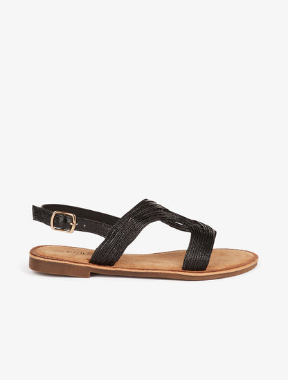 Nu-pieds à ganse croisée et texturée - noir - 2