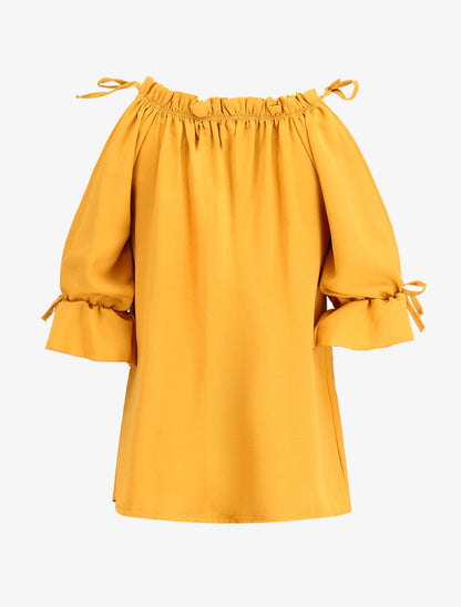 Top volanté épaules nues - jaune - 2