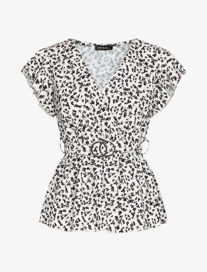 Top péplum à imprimés - beige - 2