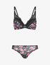 Ensemble imprimé fleurs et dentelle - noir - 1