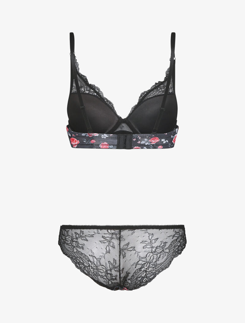 Ensemble imprimé fleurs et dentelle - noir - 2