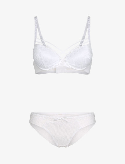 Ensemble à motif fleur graphique en dentelle - blanc - 1