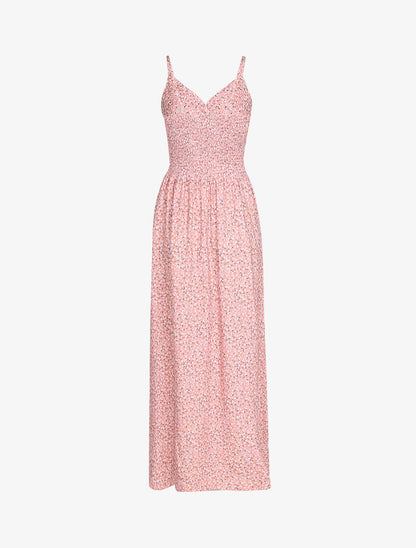 Robe longue imprimé fleurs de coton - rose - 2