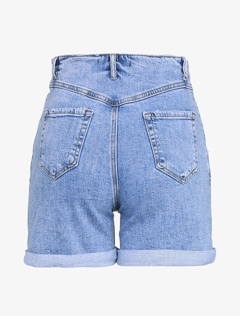 Short à coutures contrastantes - bleu denim - 2