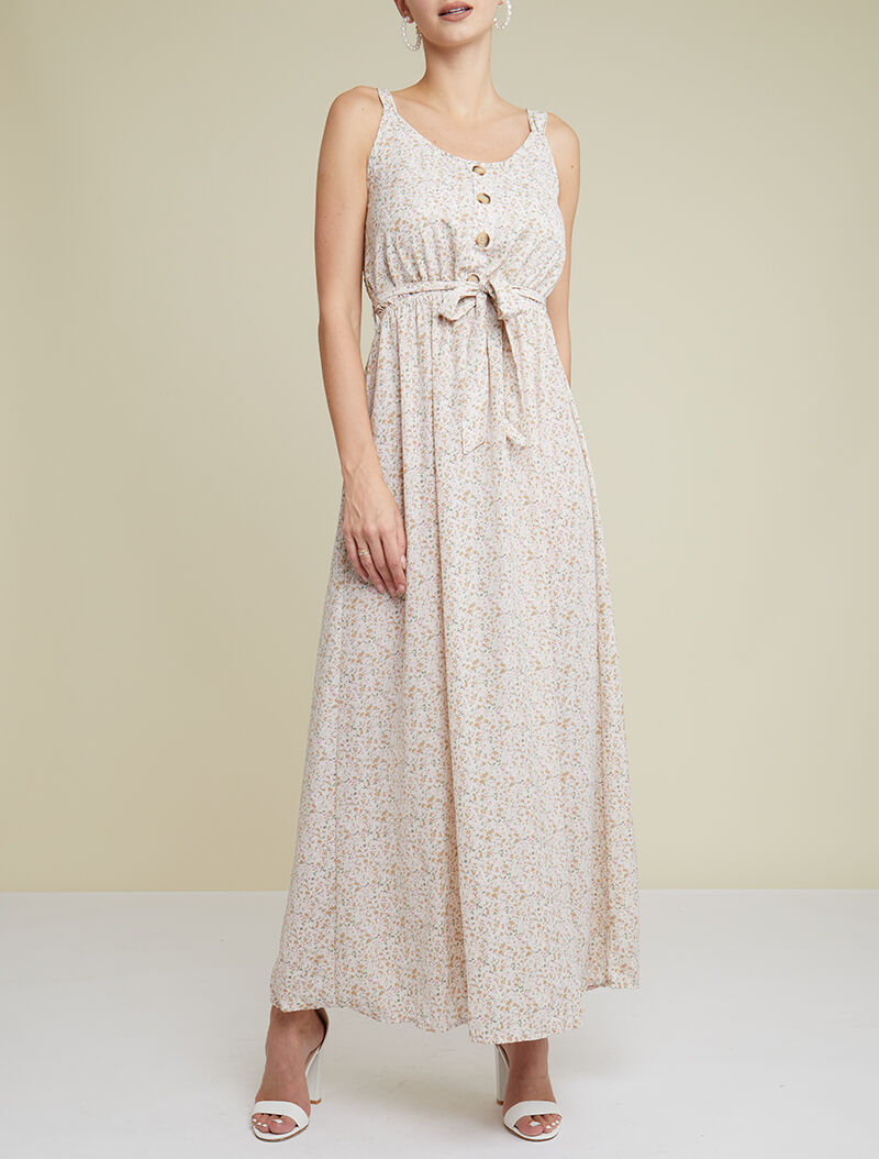 Robe à fleurs et buste boutonné - beige - 1