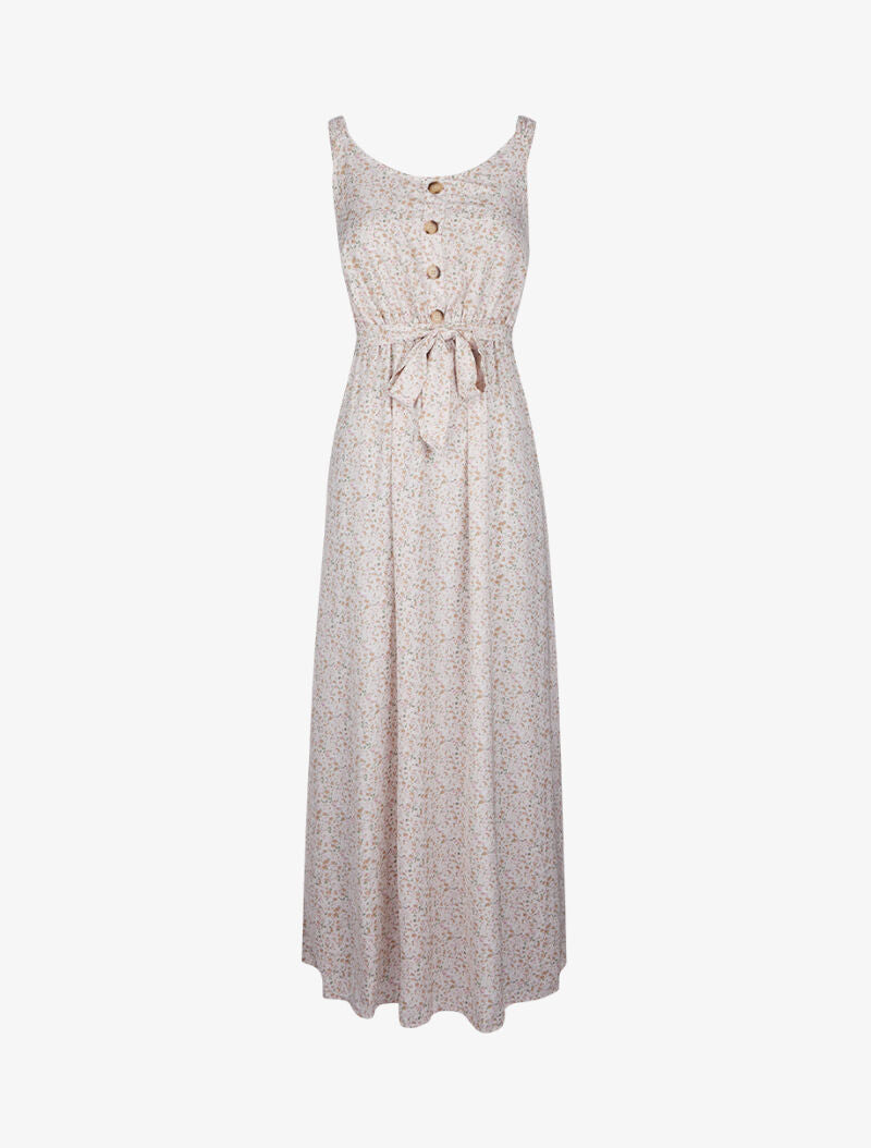 Robe à fleurs et buste boutonné - beige - 2