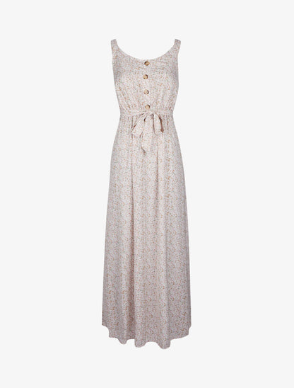 Robe à fleurs et buste boutonné - beige - 2