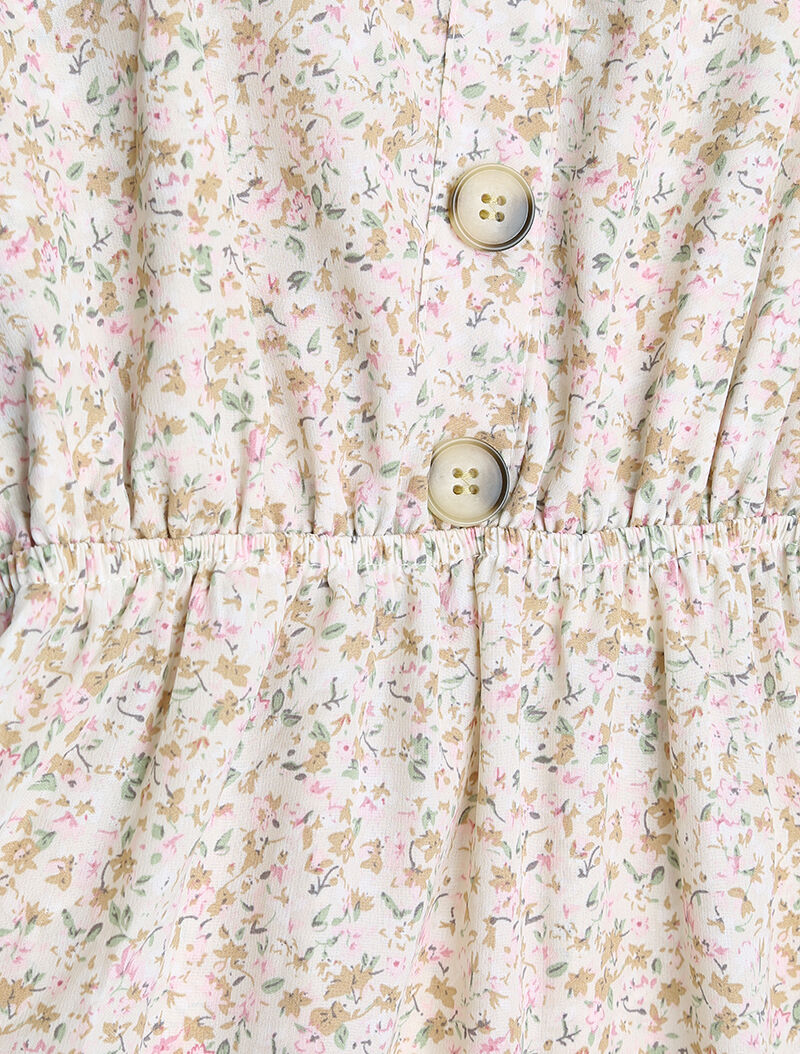 Robe à fleurs et buste boutonné - beige - 4