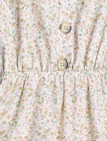 Robe à fleurs et buste boutonné - beige - 4
