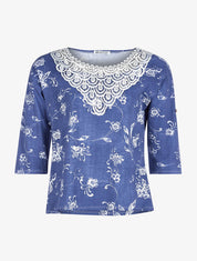 Top plastron dentelle - bleu - 1