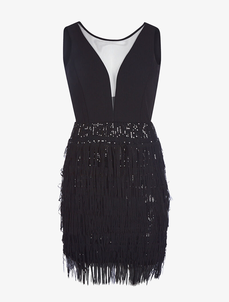 Robe charleston bas frangé - noir - 5