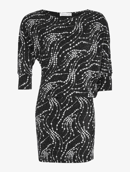 Robe pailletée asymétrique - noir - 1