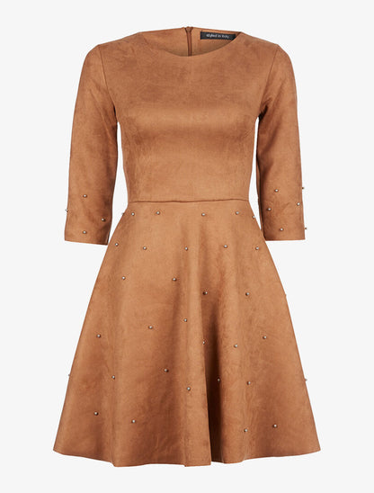 Robe daim à billes argentées - marron - 1