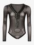 Body voile encolure frangé - noir - 1
