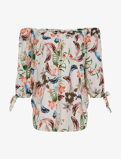 Blouse imprimées épaules nues - blanc - 1