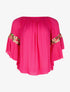 Blouse manches à fleurs brodées - fushia - 1