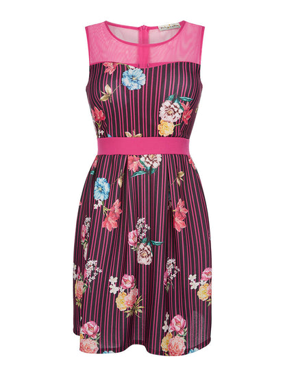 Robe imprimée à rayures - fushia - 3