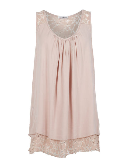 Débardeur long bas dentelle - rose - 1
