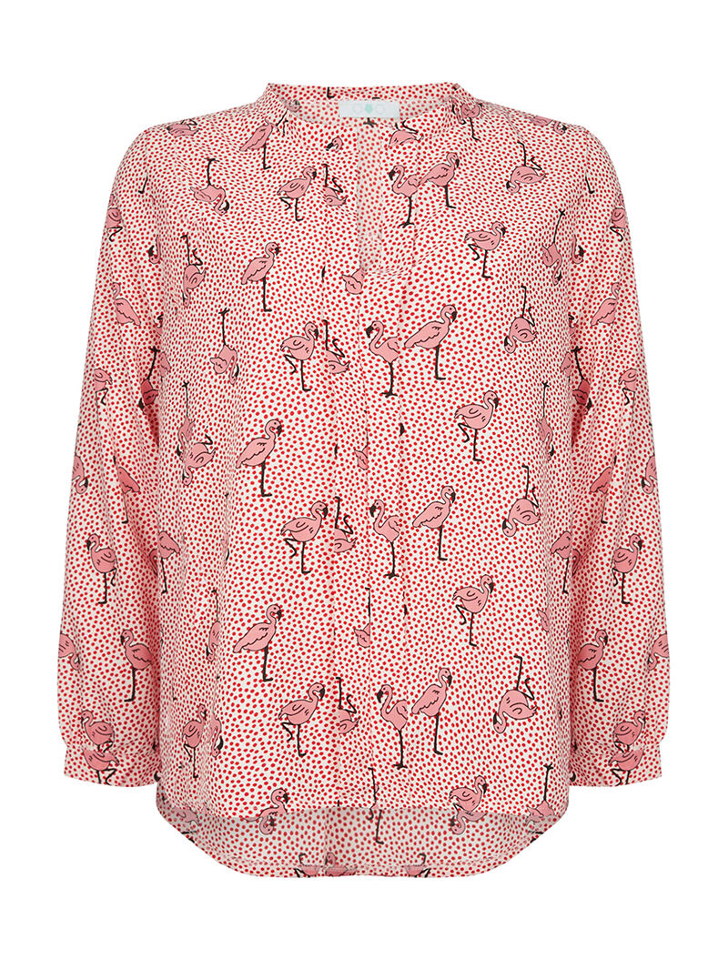 Chemisier à pois et flamants roses - rouge - 1