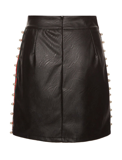 Jupe en simili côtés perlé - noir - 2