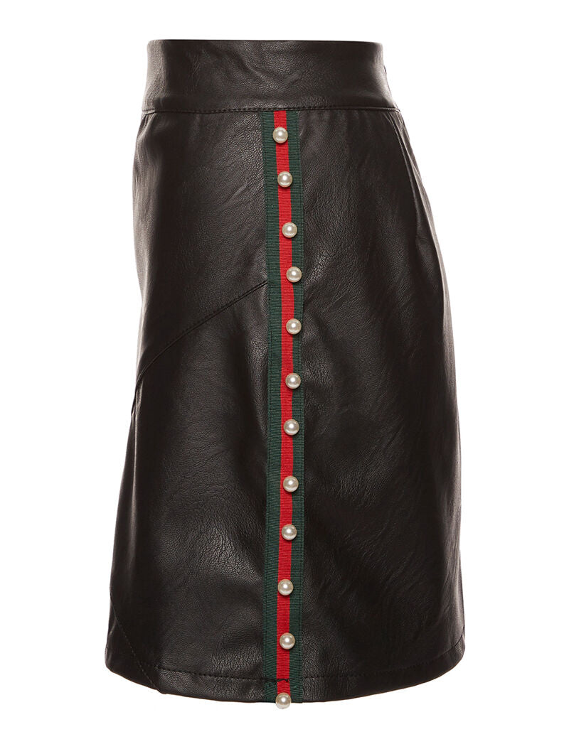 Jupe en simili côtés perlé - noir - 3