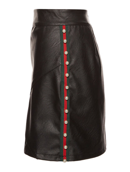 Jupe en simili côtés perlé - noir - 3