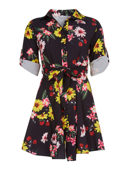 Robe chemise fleurie - noir - 3