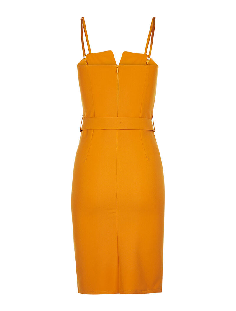 Robe décolleté V coqué - moutarde - 2