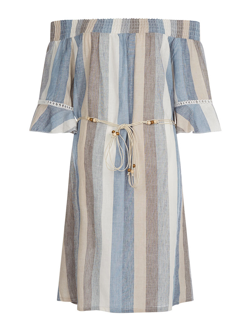 Robe rayée en lin - bleu - 3