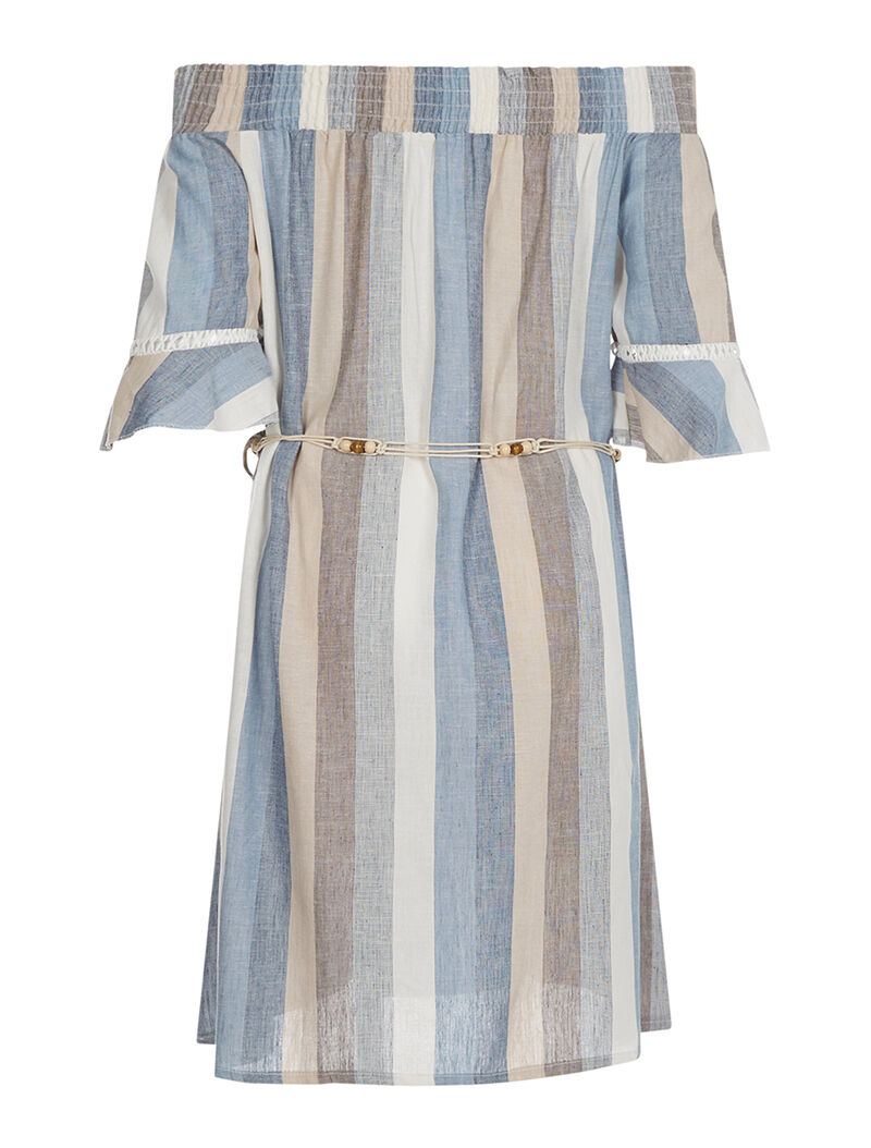 Robe rayée en lin - bleu - 2