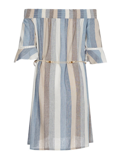 Robe rayée en lin - bleu - 2
