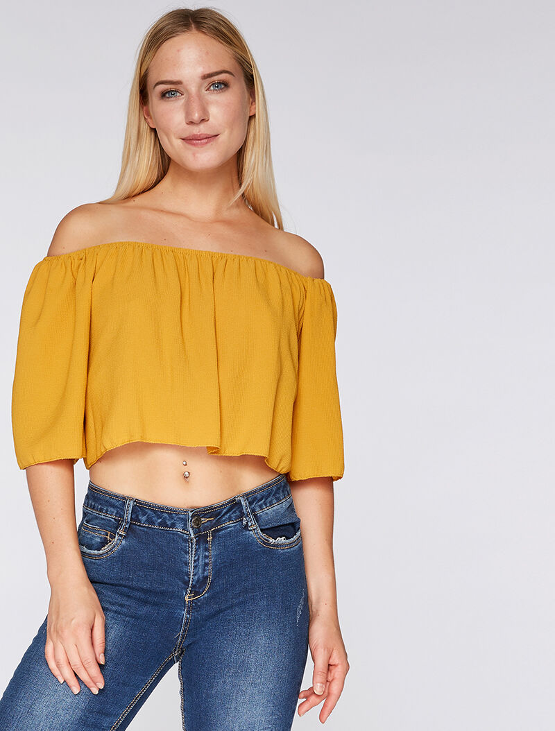 Crop-top volant en mousseline - moutarde - 2