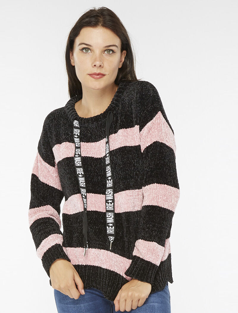 Pull pilou rayé - noir/rose - 2