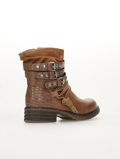 Boots cheville suédine à brides - camel - 4