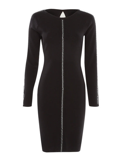 Robe-pull à manches ajourées et strass - noir - 1