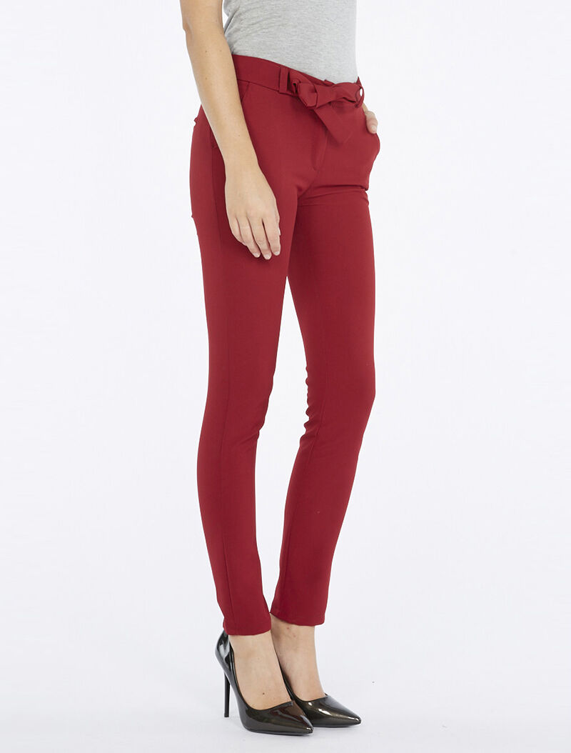 Pantalon de tailleur ceinture à nouer - bordeaux - 1
