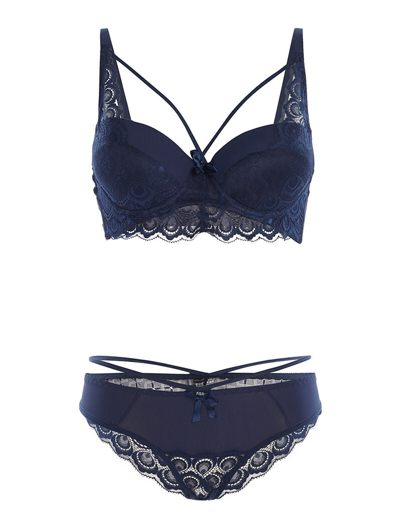 Ensemble SG et culotte lace à bord dentelle - marine - 1