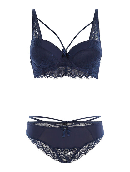 Ensemble SG et culotte lace à bord dentelle - marine - 1