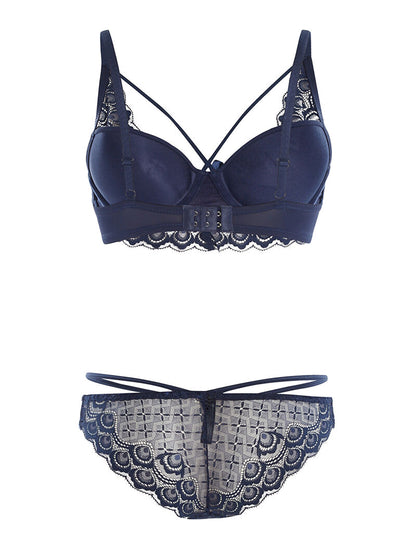 Ensemble SG et culotte lace à bord dentelle - marine - 2