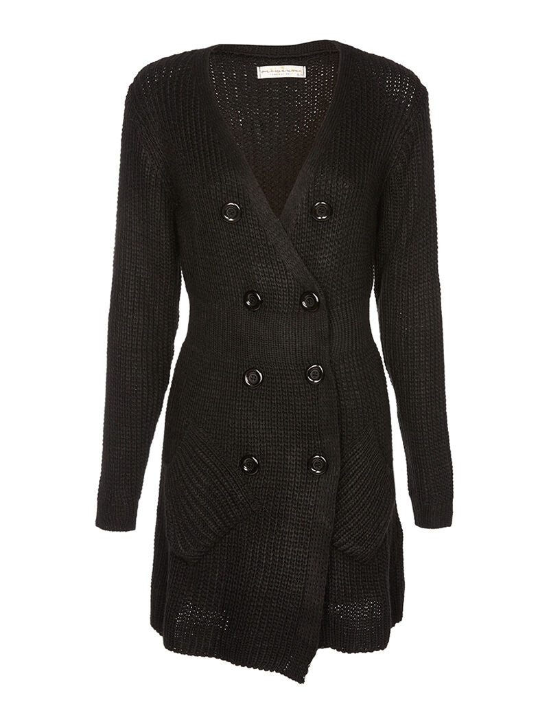 Gilet en maille long boutonné - noir - 1