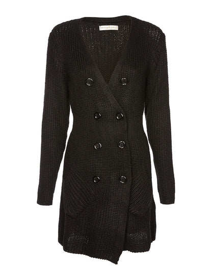 Gilet en maille long boutonné - noir - 1
