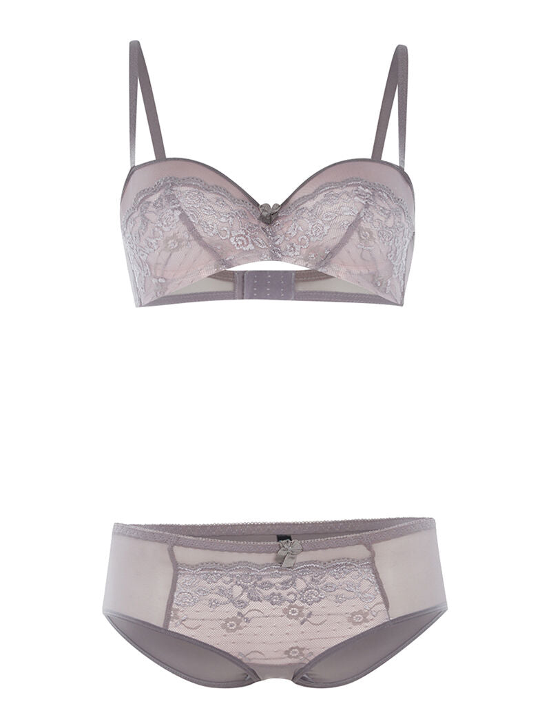 Ensemble SG corbeille dentelle et culotte - gris - 1