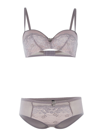 Ensemble SG corbeille dentelle et culotte - gris - 1